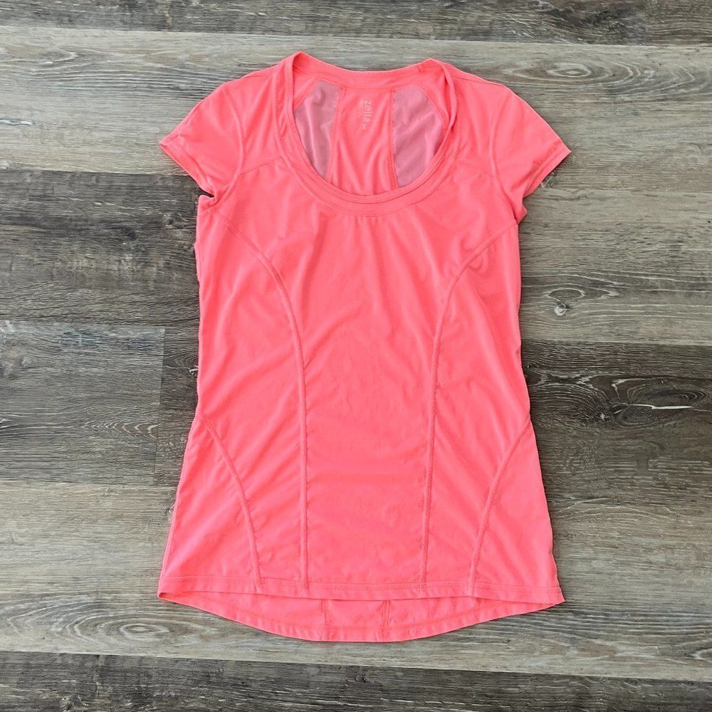 Zella Sunny Run Tee Shirt Pink Yoga Barre Breathable Mesh Sz Small Barbie Pink
